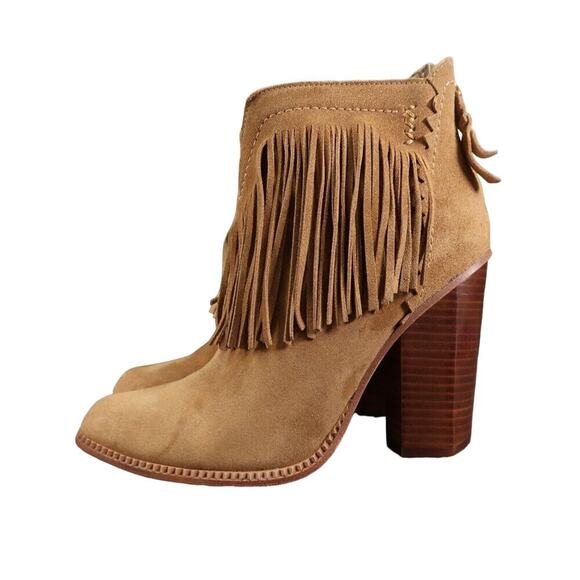 Cynthia Vincent Shoes Womens 9 Booties Fringe Leather Block Heel Fashion Western - Picture 3 of 15